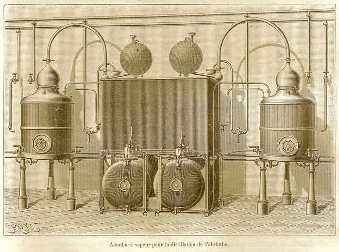 Alambicchi a vapore per la distillazione di Assenzio